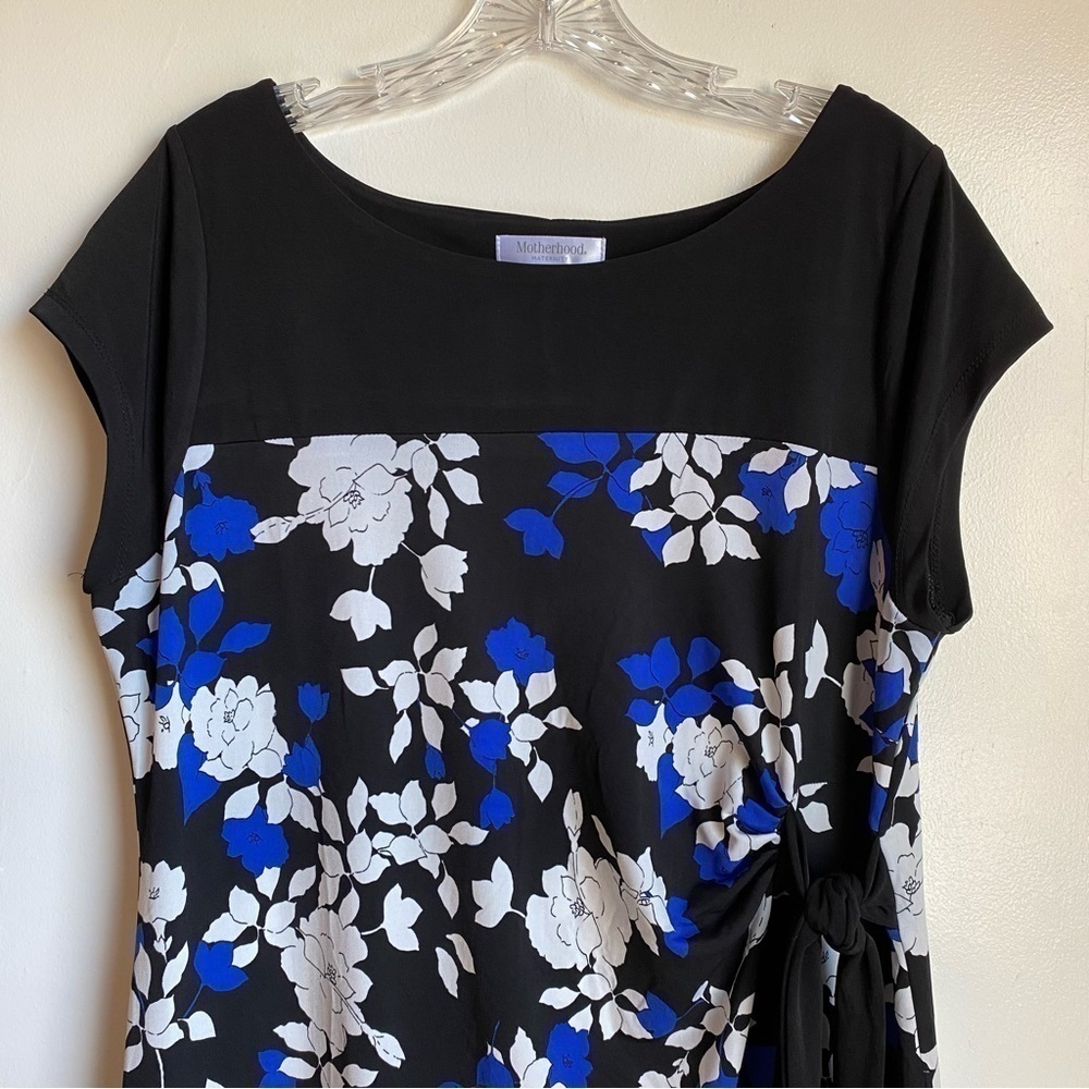 Motherhood Maternity Black/ Blue/ White Floral Side-Tie Knit Dress Size XL - Picture 3 of 11